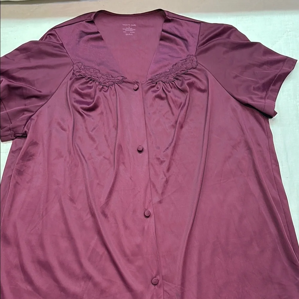 Vintage 90s Vanity Fair Purple Nylon Loungewear Set - V-Neck Top & Pants -‎ M